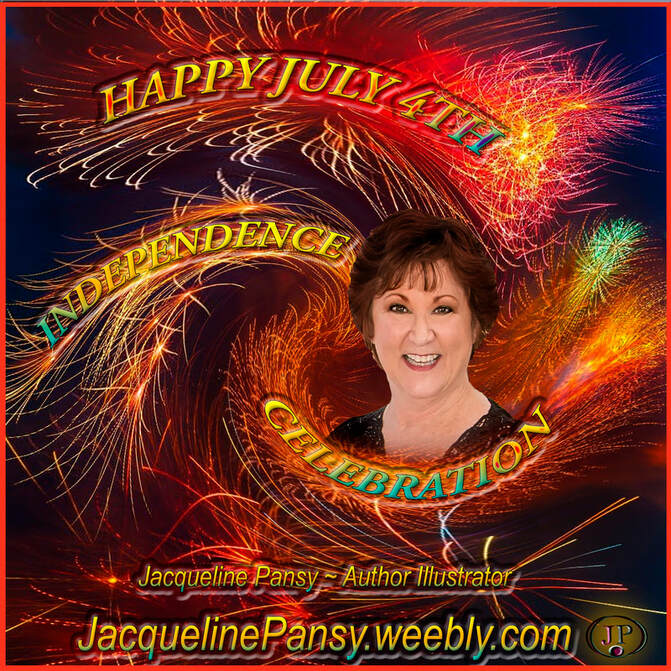 Picture of author Jacqueline Pansy, surrounded by swirly fireworks. Caption says, 