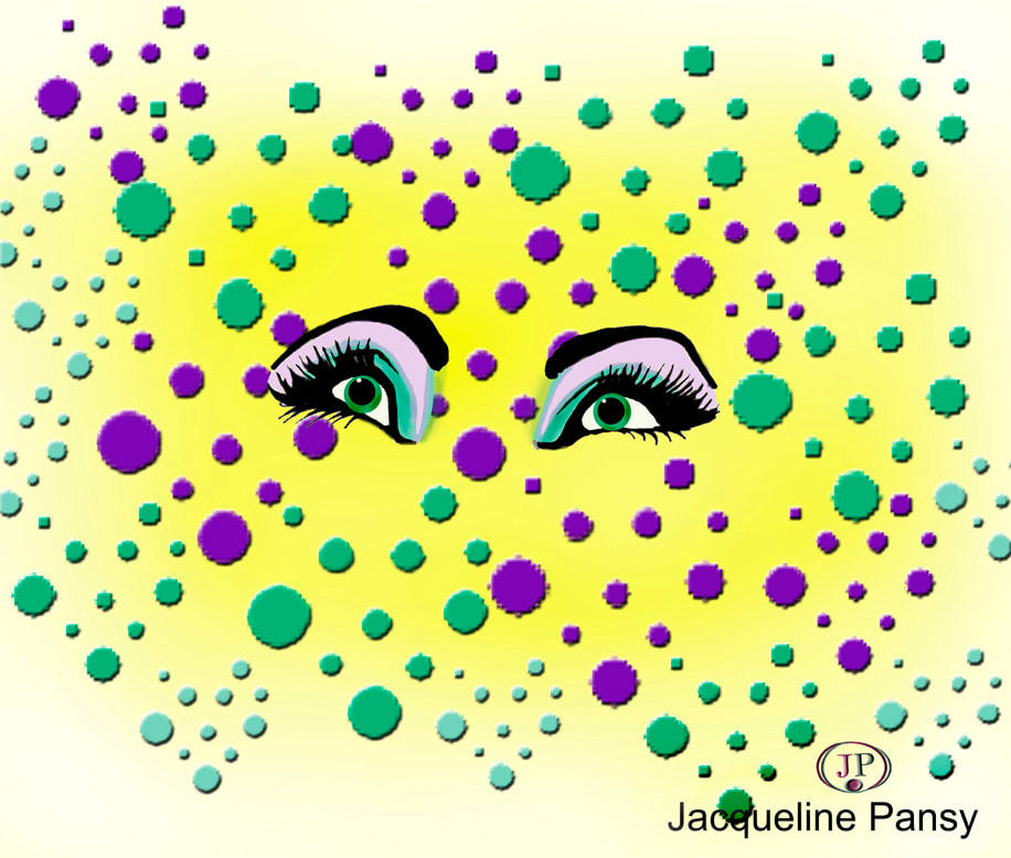 Eyes surrounded by colorful dots.