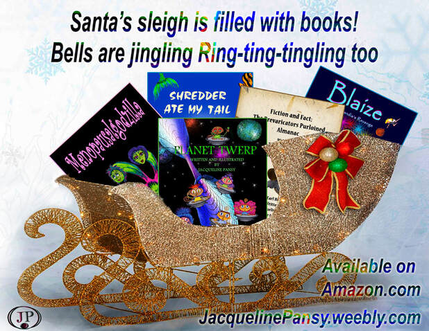 Santa's sleigh filled with books by Jacqueline Pansy.